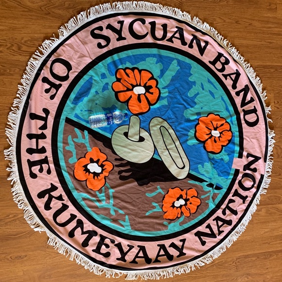 Vintage Sycuan Band of the Kumeyaay Nation Mushroom & Flower Round Beach Towel - Picture 3 of 3